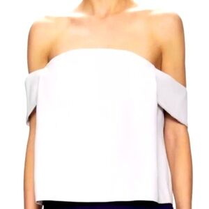 C/MEO Collective ivory off-shoulder cropped “those eyes” blouse top